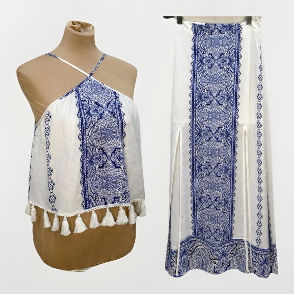 Show Me Your Mumu 2 Piece Set Long 2 Slit Skirt Crop Top Vacation Beachy Small